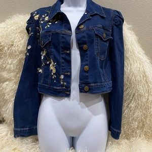 VENUS Embroidered Crop Denim Jacket
